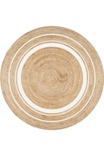 Boho 991 Natural Jüt Görünümlü Desen Üzerine Beyaz Halkalar Yuvarlak Natural Çift Taraflı Halı