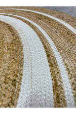 Boho 991 Natural Jüt Görünümlü Desen Üzerine Beyaz Halkalar Yuvarlak Natural Çift Taraflı Halı