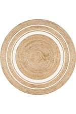 Boho 991 Natural Jüt Görünümlü Desen Üzerine Beyaz Halkalar Yuvarlak Natural Çift Taraflı Halı