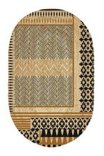 Boho 992 Oval Siyah Yel Motifli Etnik Desenli Jüt Rengi Örgü Yuvarlak Natural Çift Taraflı Halı