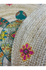 Boho 998 Jüt Doğa Iplik Ile Üretilmiş Kaplumbağa Desenli Yuvarlak Natural Renk Çift Taraflı Jüt