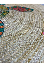 Boho 998 Jüt Doğa Iplik Ile Üretilmiş Kaplumbağa Desenli Yuvarlak Natural Renk Çift Taraflı Jüt