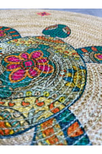Boho 998 Jüt Doğa Iplik Ile Üretilmiş Kaplumbağa Desenli Yuvarlak Natural Renk Çift Taraflı Jüt