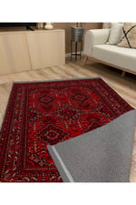 Bordo Otantik Desenli Yıkanabilir Kaymaz Tabanlı Salon Koridor Ve Mutfak Halısı Marss 2168