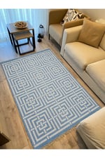 Cotton 83 Etnik Deniz Mavisi Modern Monogram Stil Pamuk Taban Kilim 083
