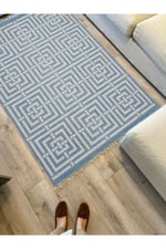 Cotton 83 Etnik Deniz Mavisi Modern Monogram Stil Pamuk Taban Kilim 083