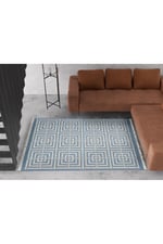 Cotton 83 Etnik Deniz Mavisi Modern Monogram Stil Pamuk Taban Kilim 083