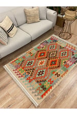 Cotton 84 Çok Renkli Etnik Boho Stil Pamuk Kilim