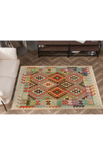 Cotton 84 Çok Renkli Etnik Boho Stil Pamuk Kilim
