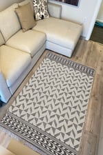Cotton Kilim 14 Gri Zeminli Çizgili Desenli Dekoratif Yıkanabilen Dokuma Taban Kilim