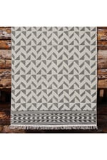 Cotton Kilim 14 Gri Zeminli Çizgili Desenli Dekoratif Yıkanabilen Dokuma Taban Kilim
