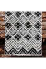 Cotton Kilim 15 Gri Zeminli Çizgili Desenli Dekoratif Yıkanabilen Dokuma Taban Kilim