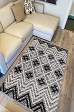 Cotton Kilim 15 Gri Zeminli Çizgili Desenli Dekoratif Yıkanabilen Dokuma Taban Kilim