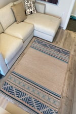 Cotton Kilim 18 Kahve Zeminli Çizgili Desenli Dekoratif Yıkanabilen Dokuma Taban Kilim