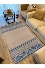 Cotton Kilim 18 Kahve Zeminli Çizgili Desenli Dekoratif Yıkanabilen Dokuma Taban Kilim
