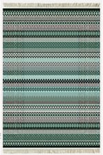 Cotton Kilim 21 Yeşil Zeminli Çizgili Desenli Dekoratif Yıkanabilen Dokuma Taban Kilim