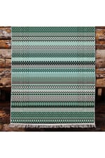 Cotton Kilim 21 Yeşil Zeminli Çizgili Desenli Dekoratif Yıkanabilen Dokuma Taban Kilim