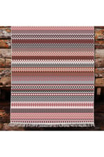 Cotton Kilim 22 Fuşya Zeminli Çizgili Desenli Dekoratif Yıkanabilen Dokuma Taban Kilim