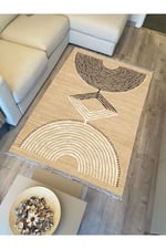Cotton Kilim 23 Jut Zeminli Çizgili Desenli Dekoratif Yıkanabilen Dokuma Taban Kilim