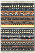 Cotton Kilim 24 Çok Renkli Geleneksel Motif Çizgili Desenli Dekoratif Yıkanabilen Dokuma Taban Kilim