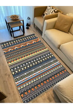 Cotton Kilim 24 Çok Renkli Geleneksel Motif Çizgili Desenli Dekoratif Yıkanabilen Dokuma Taban Kilim