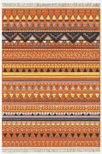 Cotton Kilim 25 Çok Renkli Geleneksel Motif Çizgili Desenli Dekoratif Yıkanabilen Dokuma Taban Kilim