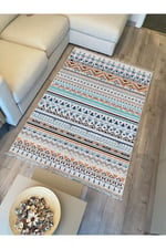 Cotton Kilim 26 Multi Geleneksel Motif Çizgili Desenli Dekoratif Yıkanabilen Dokuma Taban Kilim