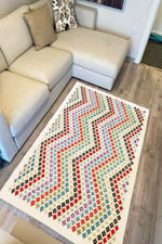 Cotton Kilim 28 Çok Renkli Geleneksel Motif Çizgili Desenli Dekoratif Yıkanabilen Dokuma Taban Kilim
