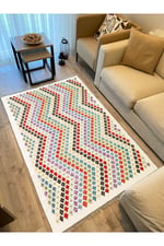 Cotton Kilim 28 Çok Renkli Geleneksel Motif Çizgili Desenli Dekoratif Yıkanabilen Dokuma Taban Kilim
