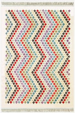 Cotton Kilim 28 Çok Renkli Geleneksel Motif Çizgili Desenli Dekoratif Yıkanabilen Dokuma Taban Kilim