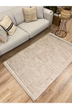Cotton Kilim 30 Jüt Efekl Desenli Dekoratif Yıkanabilen Dokuma Taban Kilim