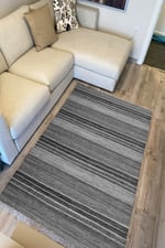 Cotton Kilim 3044 Siyah Gri Tonlarında Örgü Eskitme Desenli Dekoratif Dokuma Taban Kilim