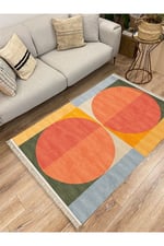 Cotton Kilim 32 Turuncu Tonlarında Modern Desenli Dekoratif Yıkanabilen Dokuma Taban Kilim