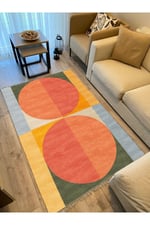 Cotton Kilim 32 Turuncu Tonlarında Modern Desenli Dekoratif Yıkanabilen Dokuma Taban Kilim
