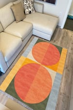 Cotton Kilim 32 Turuncu Tonlarında Modern Desenli Dekoratif Yıkanabilen Dokuma Taban Kilim