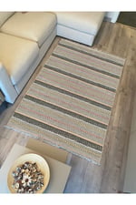 Cotton Kilim 33 Gri Tonlarında Çizgili Modern Desenli Dekoratif Yıkanabilen Dokuma Taban Kilim