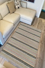 Cotton Kilim 33 Gri Tonlarında Çizgili Modern Desenli Dekoratif Yıkanabilen Dokuma Taban Kilim
