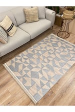 Cotton Kilim 34 Jut Efekli Modern Desenli Dekoratif Yıkanabilen Dokuma Taban Kilim