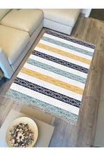 Cotton Kilim 36 Mavi Renklı Modern Desenli Dekoratif Yıkanabilen Dokuma Taban Kilim