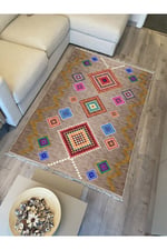 COTTON KİLİM 3668 Bej Tonlarında İskandinav Desenli Dekoratif Kilim