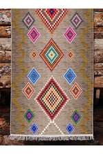 COTTON KİLİM 3668 Bej Tonlarında İskandinav Desenli Dekoratif Kilim