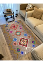 COTTON KİLİM 3668 Bej Tonlarında İskandinav Desenli Dekoratif Kilim