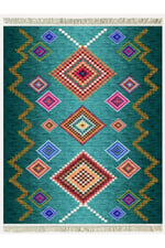 COTTON KİLİM 3669 Yeşil Tonlarında İskandinav Desenli Dekoratif Kilim