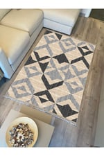 Cotton Kilim 37 Doğal Jut Renklı Giometrik Modern Desenli Dekoratif Yıkanabilen Dokuma Taban Kilim