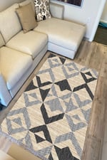Cotton Kilim 37 Doğal Jut Renklı Giometrik Modern Desenli Dekoratif Yıkanabilen Dokuma Taban Kilim