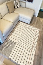 Cotton Kilim 38 Doğal Jut Renklı Giometrik Modern Desenli Dekoratif Yıkanabilen Dokuma Taban Kilim