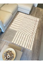 Cotton Kilim 38 Doğal Jut Renklı Giometrik Modern Desenli Dekoratif Yıkanabilen Dokuma Taban Kilim