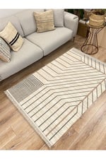 Cotton Kilim 38 Doğal Jut Renklı Giometrik Modern Desenli Dekoratif Yıkanabilen Dokuma Taban Kilim