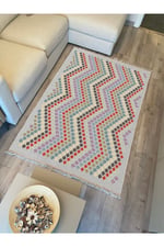 Cotton Kilim 45 Gri Zeminli Geneleksel Motifler Modern Dekoratif Yıkanabilen Dokuma T Kilim