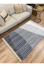Cotton Kilim 47 Gri Zeminli Geneleksel Motifler Modern Dekoratif Yıkanabilen Dokuma Kilim